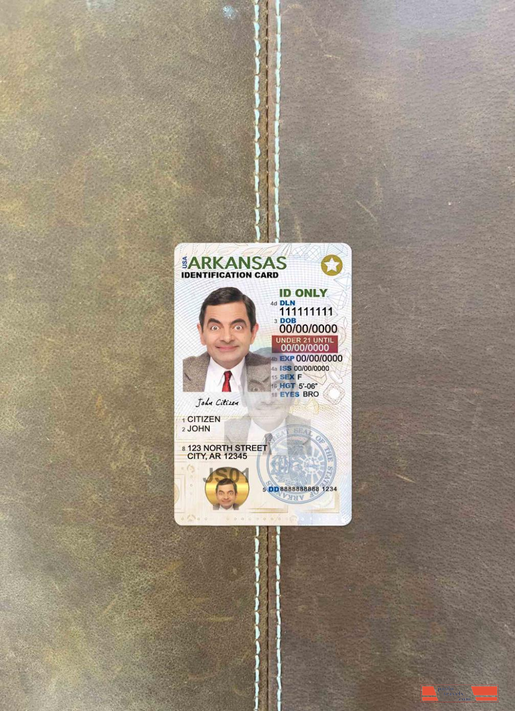 USA Arkansas ID card under 21 photolook FRONT PSD template